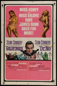 6f337 GOLDFINGER/DR. NO 1sh 1966 Sean Connery as James Bond + sexy Miss Honey & Miss Galore!