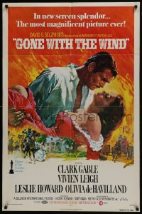 6f338 GONE WITH THE WIND 1sh R1974 Terpning art of Gable carrying Leigh over burning Atlanta!