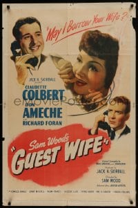 6f350 GUEST WIFE 1sh 1945 Don Ameche asks Dick Foran if he can borrow Claudette Colbert!