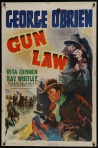 6f351 GUN LAW 1sh 1938 George O'Brien, Rita Oehmen, cool western action artwork!