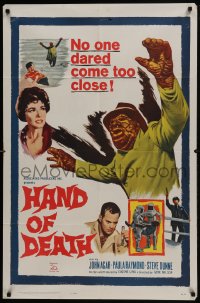 6f358 HAND OF DEATH 1sh 1962 great image of cheesy monster, no one dared come too close!