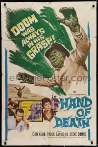 6f359 HAND OF DEATH int'l 1sh 1962 great image of cheesy monster, no one dared come too close!