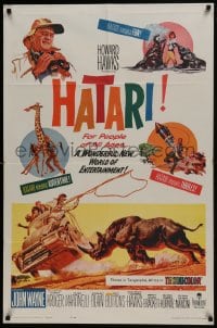6f367 HATARI 1sh 1962 Howard Hawks, artwork of John Wayne in Africa by Frank McCarthy!