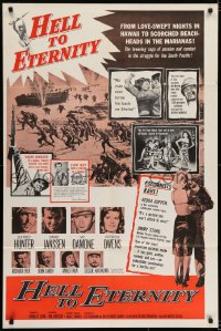 6f376 HELL TO ETERNITY 1sh 1960 art of WWII soldier Jeffrey Hunter in battle & with Patricia Owens!