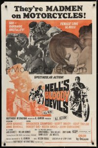 6f379 HELL'S BLOODY DEVILS 1sh 1970 madmen on motorcycles, cool outlaw biker exploitation!
