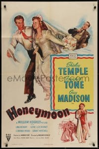 6f391 HONEYMOON style A 1sh 1947 great art of newlyweds Shirley Temple & Guy Madison in Mexico!