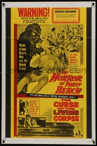 6f393 HORROR OF PARTY BEACH/CURSE OF THE LIVING CORPSE 1sh 1964 great monster images!