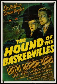 6f404 HOUND OF THE BASKERVILLES 25x37 1sh R1975 Sherlock Holmes, artwork from the original poster!