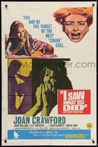 6f420 I SAW WHAT YOU DID 1sh 1965 Joan Crawford, William Castle, you may be the next target!