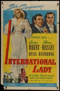 6f429 INTERNATIONAL LADY 1sh 1941 George Brent, Basil Rathbone, sexy Ilona Massey is dangerous!