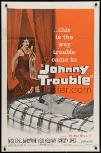 6f445 JOHNNY TROUBLE 1sh 1957 wherever there was girl trouble, there was Carolyn Jones!