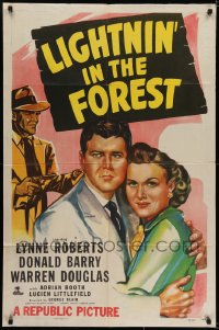 6f492 LIGHTNIN' IN THE FOREST 1sh 1948 artwork of Lynne Roberts, Donald Barry & Warren Douglas!