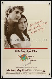 6f520 LOVE STORY 1sh 1970 great romantic close up of Ali MacGraw & Ryan O'Neal!