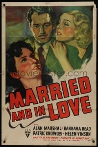 6f551 MARRIED & IN LOVE 1sh 1940 great art of Alan Marshal, Barbara Read and Helen Vinson!