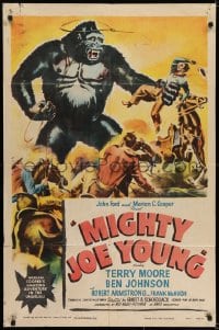 6f559 MIGHTY JOE YOUNG style A 1sh 1949 first Ray Harryhausen, great art of cowboys vs giant ape!