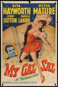 6f591 MY GAL SAL style A 1sh 1942 art of sexy full-length Rita Hayworth + Victor Mature!