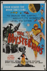 6f593 MYSTERIANS 1sh 1959 they're abducting Earth's women & leveling its cities, RKO printing!