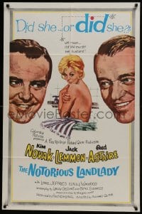 6f636 NOTORIOUS LANDLADY 1sh 1962 art of sexy Kim Novak between Jack Lemmon & Fred Astaire!