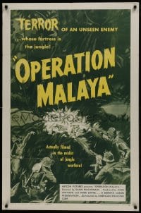 6f650 OPERATION MALAYA 1sh 1955 Terror in the Jungle, an unseen communist enemy!