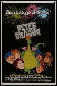 6f666 PETE'S DRAGON 1sh 1977 Walt Disney, colorful art of cast headshots & dragon by Paul Wenzel!