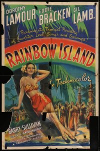 6f699 RAINBOW ISLAND 1sh 1944 art of super sexy Dorothy Lamour wearing sarong by palm tree!