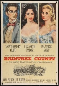 6f700 RAINTREE COUNTY 1sh 1957 art of Montgomery Clift, Elizabeth Taylor & Eva Marie Saint!