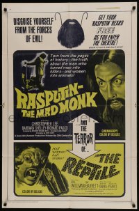 6f702 RASPUTIN THE MAD MONK/REPTILE 1sh 1966 wacky Hammer double-bill, free Rasputin beards!
