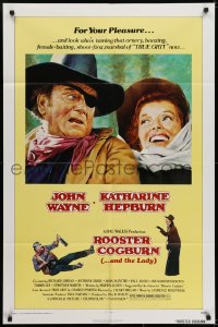 6f726 ROOSTER COGBURN 1sh 1975 great art of John Wayne & Katharine Hepburn!