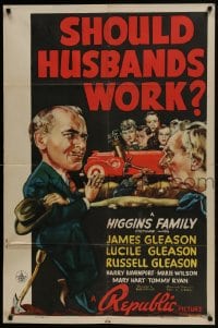 6f769 SHOULD HUSBANDS WORK 1sh 1939 Higgins Family in car watching roadworker digging with pick!