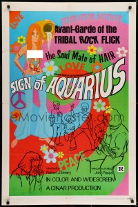 6f772 SIGN OF AQUARIUS 1sh 1970 hot-blooded hippies & drugs, groovy art by Newell Clevenger!
