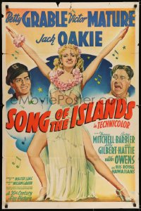 6f800 SONG OF THE ISLANDS style B 1sh 1942 art of sexy Betty Grable full-length in grass skirt & lei!