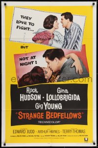 6f827 STRANGE BEDFELLOWS 1sh 1965 Gina Lollobrigida & Rock Hudson love to fight, but not at night!