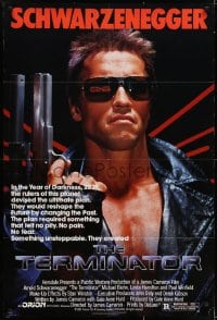6f874 TERMINATOR 1sh 1984 classic image of cyborg Arnold Schwarzenegger, no border design!