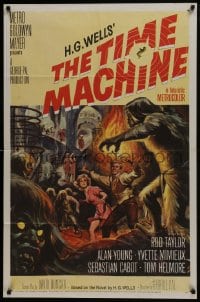 6f893 TIME MACHINE 1sh 1960 H.G. Wells, George Pal, great Reynold Brown sci-fi artwork!