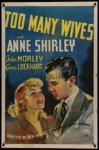 6f904 TOO MANY WIVES 1sh 1937 wonderful artwork of pretty Anne Shirley smiling at John Morley!