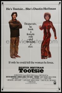 6f906 TOOTSIE int'l 1sh 1982 great duo image of cross-dressing Dustin Hoffman as himself & in drag!