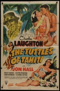 6f914 TUTTLES OF TAHITI style A 1sh 1942 Charles Laughton, Jon Hall & sexy tropical Peggy Drake!