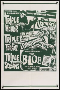 6f930 VAMPIRE/DINOSAURUS/BLOB 1sh 1971 B movie chiller horror triple bill!