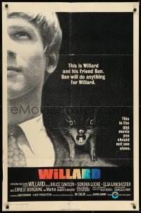 6f971 WILLARD int'l 1sh 1971 creepy close up of Bruce Davison with pet rat on shoulder!