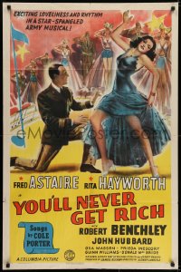6f988 YOU'LL NEVER GET RICH style A 1sh 1941 art of Fred Astaire dancing w/sexy Rita Hayworth!