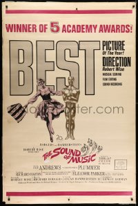 6g371 SOUND OF MUSIC 40x60 1965 art of Julie Andrews and Oscar statuette, 5 Academy Awards, rare!