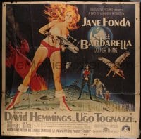 6g047 BARBARELLA 6sh 1968 sexiest sci-fi art of Jane Fonda by Robert McGinnis, Roger Vadim, rare!
