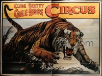 6g114 CLYDE BEATTY - COLE BROS CIRCUS 64x93 circus poster 1960s striking art of leaping tiger!