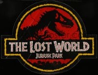 6g324 JURASSIC PARK 2 35x45 special poster 1997 Spielberg, logo with T-Rex over red background!