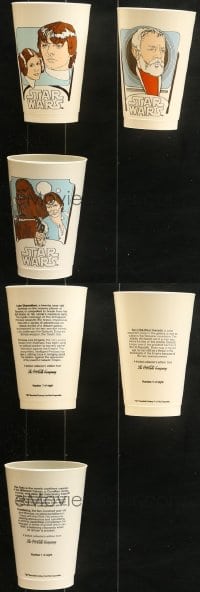 6h040 LOT OF 3 STAR WARS COCA-COLA COLLECTIBLE CUPS 1977 Luke & Leia, Han & Chewie, Obi-Wan!