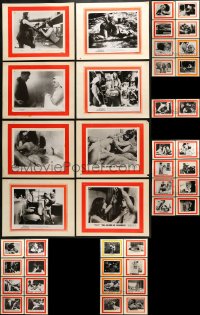 6h389 LOT OF 42 SEXPLOITATION 8X10 STILLS ON 11X14 PRINTED BACKGROUNDS 1970s with partial nudity!