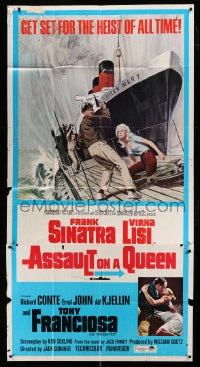 6j529 ASSAULT ON A QUEEN 3sh 1966 art of Frank Sinatra & sexy Virna Lisi on submarine deck!