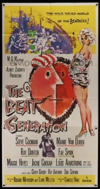 6j540 BEAT GENERATION 3sh 1959 full-length artwork of sexy Mamie Van Doren & beatnik!
