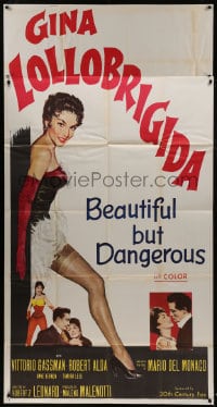 6j543 BEAUTIFUL BUT DANGEROUS 3sh 1957 full-length art of sexy Gina Lollobrigida showing her leg!