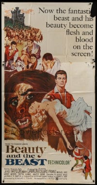 6j544 BEAUTY & THE BEAST 3sh 1962 Mark Damon turns into a werewolf monster at night, cool artwork!
